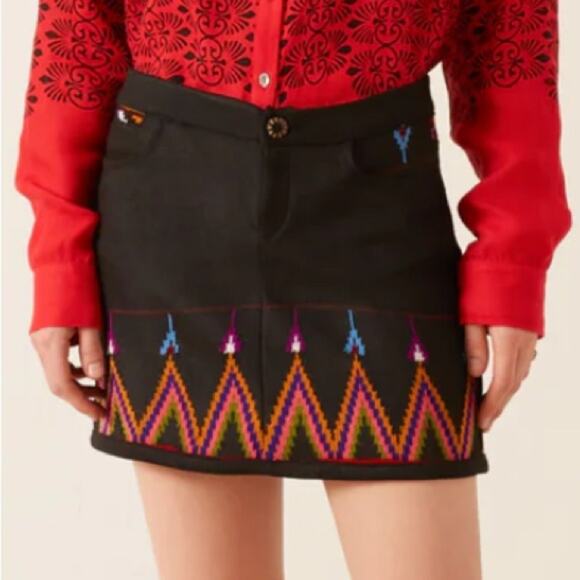 Alix of Bohemia Skirt Tessa Wildflower Wool Mini Short Western Embroidered SMALL - Picture 1 of 15